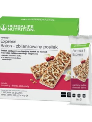 Baton-Herbalife-Formula-1-Express-zurawina-i-biala-czekolada F1 Express Baton o smaku żurawiny z białą czekoladą, 7 szt.
